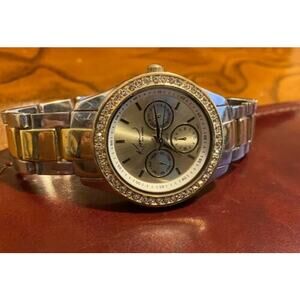 Women's Two Tone Kim Rogers watch, Chrono Style with Crystal Accented Bezel